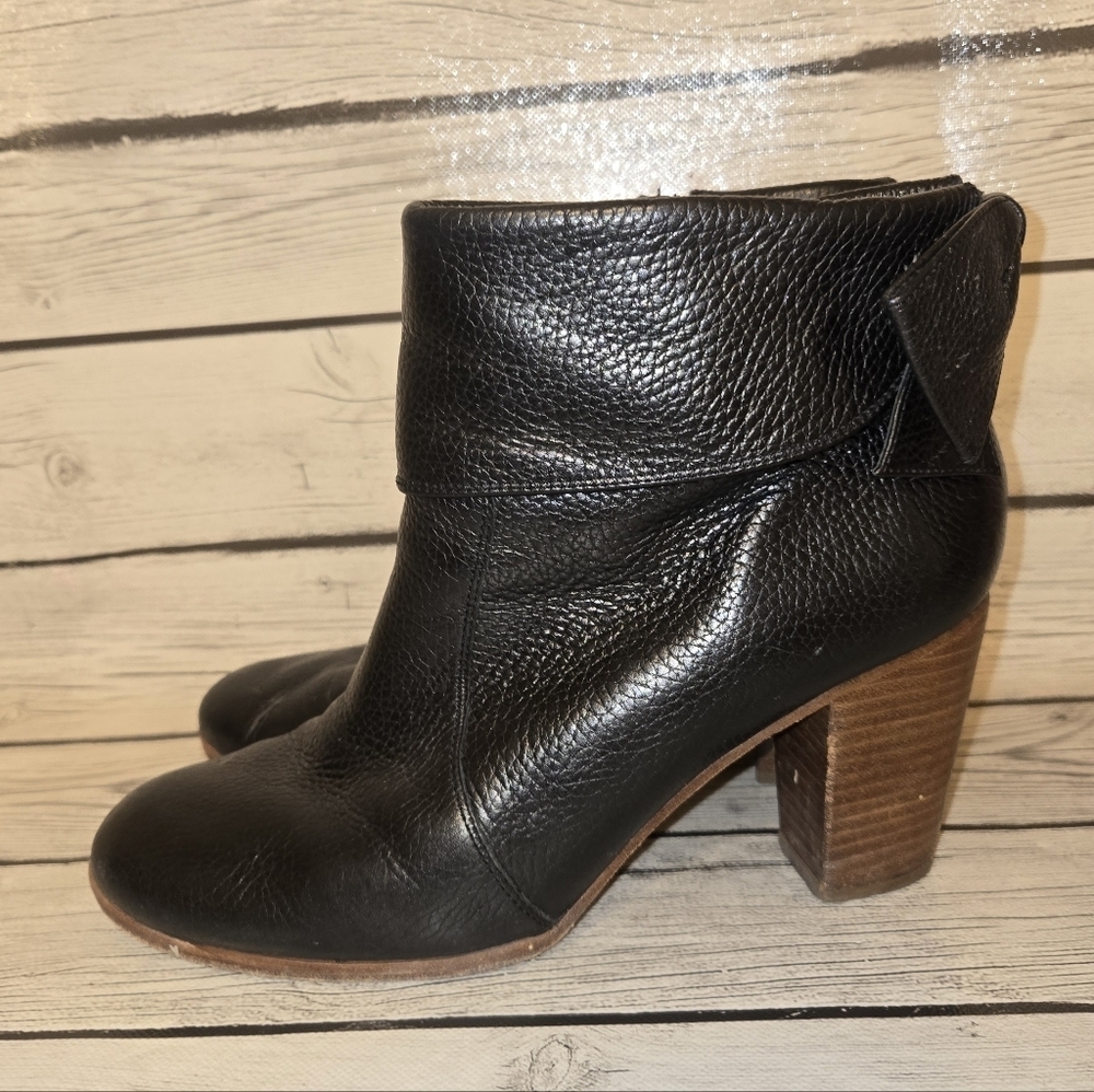 Kate Spade New York Black Leather Ankle Boots Block Heel Zip Women’s 9m - Picture 6 of 13